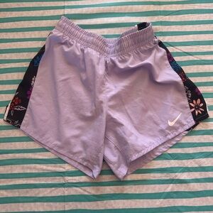 Girls Nike Dri-fit Light Purple Athletic Shorts with Black Floral Side Panels XL